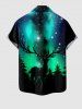 Chemise Boutonnée Etoile Sapin de Noël et Galaxie Imprimés Grande Taille avec Poche Jointive - Noir 2XL