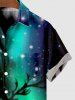 Chemise Boutonnée Etoile Sapin de Noël et Galaxie Imprimés Grande Taille avec Poche Jointive - Noir 2XL