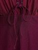 Plus Size Ruched Lace Up Mesh Bell Sleeves Textured Split Dress -  