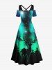 Maxi Robe Ligne A Etoile Sapin de Noël et Galaxie Imprimés Grande Taille à Paillettes - Vert S