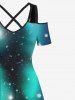 Maxi Robe Ligne A Etoile Sapin de Noël et Galaxie Imprimés Grande Taille à Paillettes - Vert S