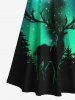 Maxi Robe Ligne A Etoile Sapin de Noël et Galaxie Imprimés Grande Taille à Paillettes - Vert S