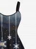 Robe Ligne A Bonhomme de Neige Galaxie et Flocon de Neige Imprimés de Grande Taille à Paillettes - Noir 3X