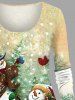 Plus Size Christmas Tree Snowman Snowflake Bird Print T-shirt -  