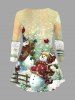 Plus Size Christmas Tree Snowman Snowflake Bird Print T-shirt -  