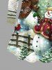 Plus Size Christmas Tree Snowman Snowflake Bird Print T-shirt -  