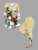 Plus Size Christmas Tree Snowman Snowflake Bird Print T-shirt -  
