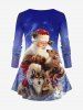 Plus Size Christmas Tree Santa Claus Elk Rabbit Dog Print T-shirt -  