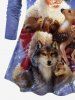 Plus Size Christmas Tree Santa Claus Elk Rabbit Dog Print T-shirt -  