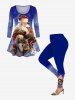 Plus Size Christmas Tree Santa Claus Elk Rabbit Dog Print T-shirt -  