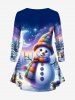 Plus Size Christmas Tree Snowman Moon Star Rabbit Squirrel Print T-shirt -  
