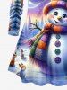 Plus Size Christmas Tree Snowman Moon Star Rabbit Squirrel Print T-shirt -  