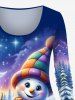 Plus Size Christmas Tree Snowman Moon Star Rabbit Squirrel Print T-shirt -  