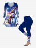 Plus Size Christmas Tree Snowman Moon Star Rabbit Squirrel Print T-shirt -  
