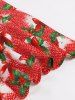 Bowknot Leaf Print Lace Trim Neck Tie Buttons Vintage Dress - Rouge XXL