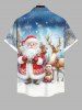 Plus Size Christmas Tree Santa Claus Elk Snowflake Print Buttons Pocket Shirt For Men -  