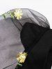 Square Neck Flowers Embroidery Mesh Long Sleeve Vintage Dress -  