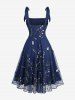 Flowers Leaf Embroidery Mesh Bowknot Tie Vintage Tank Dress -  