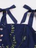Flowers Leaf Embroidery Mesh Bowknot Tie Vintage Tank Dress -  
