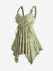 Débardeur asymétrique grande taille à imprimé tie-dye éclair, volants froncés, lacets, œillets, boucle - Vert 3X | US 22-24