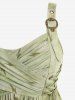 Débardeur asymétrique grande taille à imprimé tie-dye éclair, volants froncés, lacets, œillets, boucle - Vert 3X | US 22-24