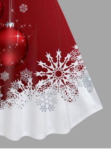 Plus Size Christmas Snowflake Ball Print A Line Dress