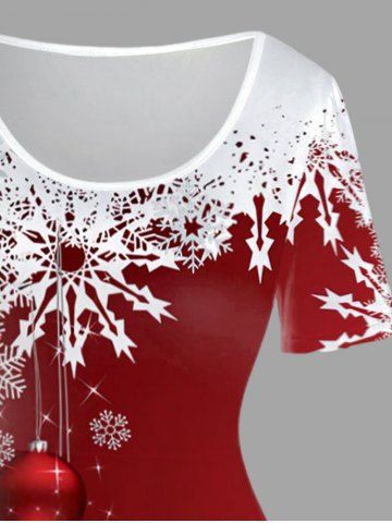 Plus Size Christmas Snowflake Ball Print A Line Dress