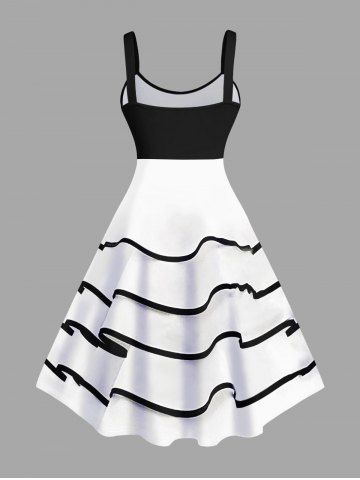 Plus Size Christmas Snowman Buttons Layered 3D Print Tank Dress