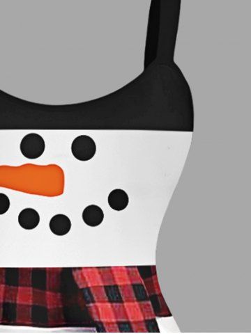 Plus Size Christmas Snowman Buttons Layered 3D Print Tank Dress