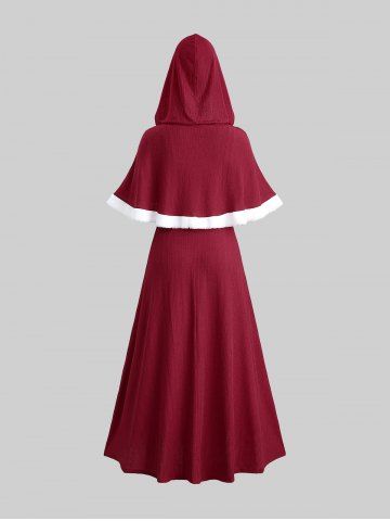 Plus Size Christmas Lace Up Fleece Trim Tank Dress and Heart Chain Buckle Hooded Cloak
