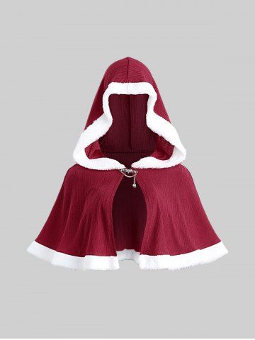 Plus Size Christmas Lace Up Fleece Trim Tank Dress and Heart Chain Buckle Hooded Cloak