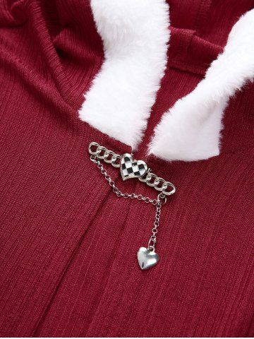 Plus Size Christmas Lace Up Fleece Trim Tank Dress and Heart Chain Buckle Hooded Cloak