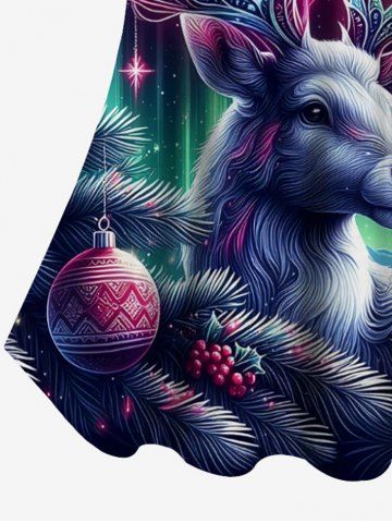 Plus Size Christmas Tree Ball Elk Ombre Aurora Print Cold Shoulder Cami T-shirt