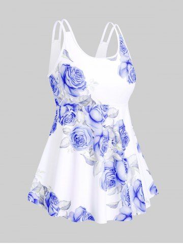 High Waist Rose Print Plus Size & Curve Modest Tankini Swimsuit