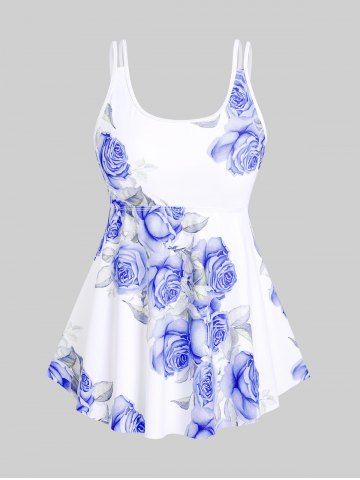 High Waist Rose Print Plus Size & Curve Modest Tankini Swimsuit