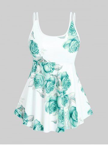 High Waist Rose Print Plus Size & Curve Modest Tankini Swimsuit