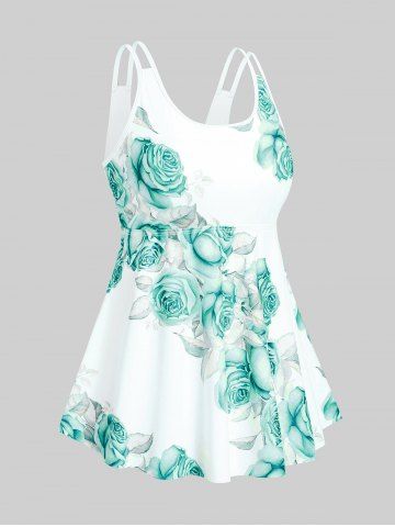 High Waist Rose Print Plus Size & Curve Modest Tankini Swimsuit