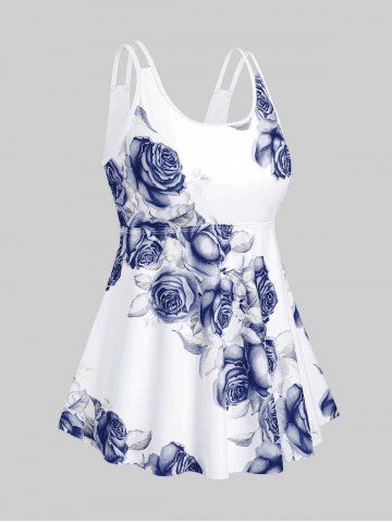 High Waist Rose Print Plus Size & Curve Modest Tankini Swimsuit