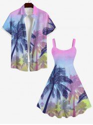 Coconut Tree Ombre Colorblock Sky Print Plus Size Matching Hawaii Beach Outfit For Couples -  