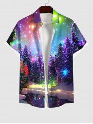 Chemise 3D Etoile Sapin de Noël et Galaxie Imprimés Grande Taille avec Poche à Paillettes - Multi-A 3XL