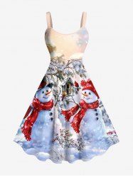 Robe Débardeur Imprimé Sapins de Noël Maison et Bonhomme de Neige Grande Taille - Multi-A 5X