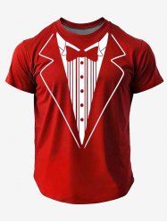 Plus Size Christmas Bowknot Lapel Collar Print T-shirt For Men -  