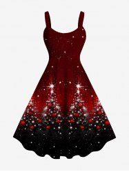 Robe Débardeur 3D Etoile Boule Sapin de Noël et Flocon de Neige Imprimés de Grande Taille à Paillettes - Rouge 5X