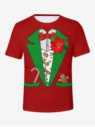 Plus Size Christmas Gingerbread Candy Floral Suit Pattern Print Ugly Funny T-shirt For Men -  