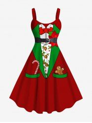 Plus Size Christmas Gingerbread Candy Floral Suit Pattern Print Ugly Funny A Line Tank Dress -  