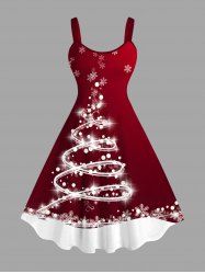 Plus Size Christmas Tree Light Beam Snowflake Ombre Colorblock 3D Print Tank Dress -  