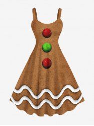 Plus Size Christmas Gingerbread Ball Wavy Line Print Tank Dress -  