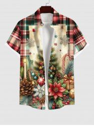 T-Shirt à Carreaux avec Poches Flocons de Neige Fleurs et Boules de Noël Grande-Taille pour Hommes - Multi-A XL