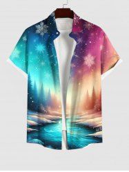 Chemise à Boutons avec Poche et à Imprimé Rivière de Noël et Flocons de Neige Grande-Taille pour Hommes - Multi-A XL