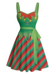 Christmas Contrast Stripe 3D Print Belted Mini Dress -  